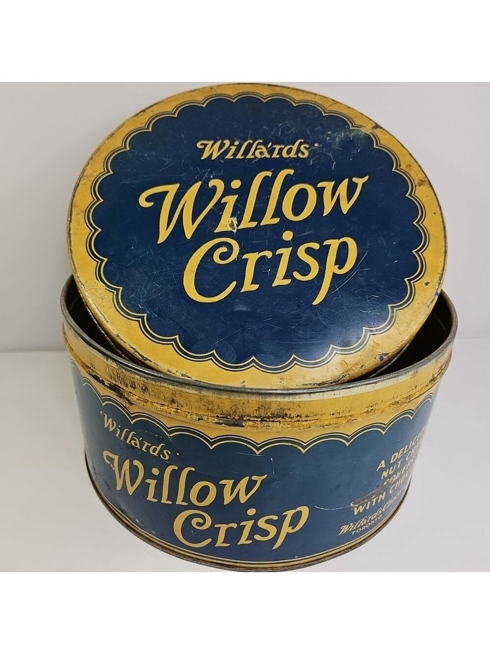 Willards Willa'ards Chocolate Ltd WILLOW CRISP Candy Confectioner's Tin 10lb VTG